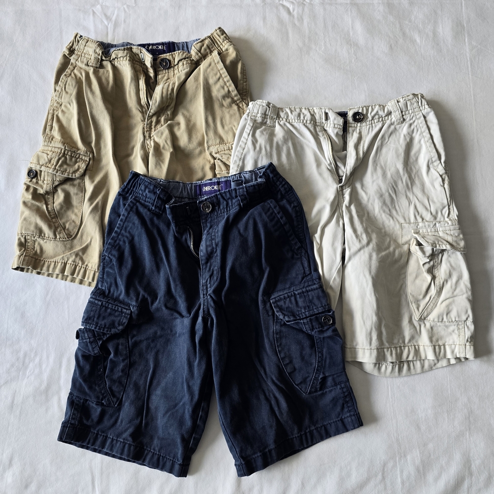 Cherokee Boys Cargo Shorts - Set Of 3 (Tan, Navy, Cream)